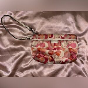 Coach Pink and Cream Nylon Patterned Wristlet